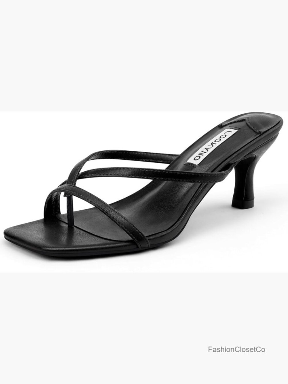Kitten Heel Square Open Toe Strappy Thong Sandals Faux Leather Slip On Heels